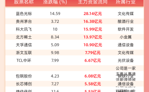 1月29日午間主力資金流向揭曉：藍色光標領跑，貴州茅臺等緊隨其后