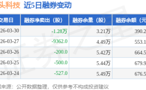 石頭科技3月30日融資動態(tài)：融資凈買入超300萬，融資融券總余額達8.83億